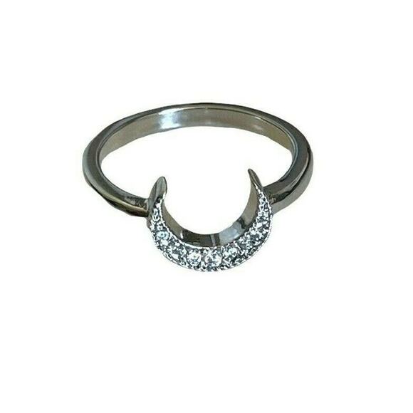 Moon Shaped White Sapphire 925 Silver Ring Boho Festival Hippie Jewelry Size 6 - Picture 1 of 4